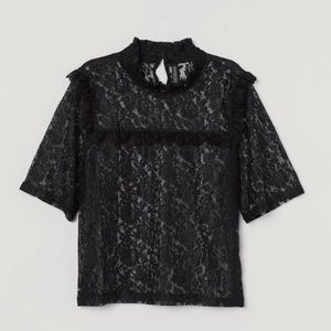 Black Smock-Collar Lace Blouse